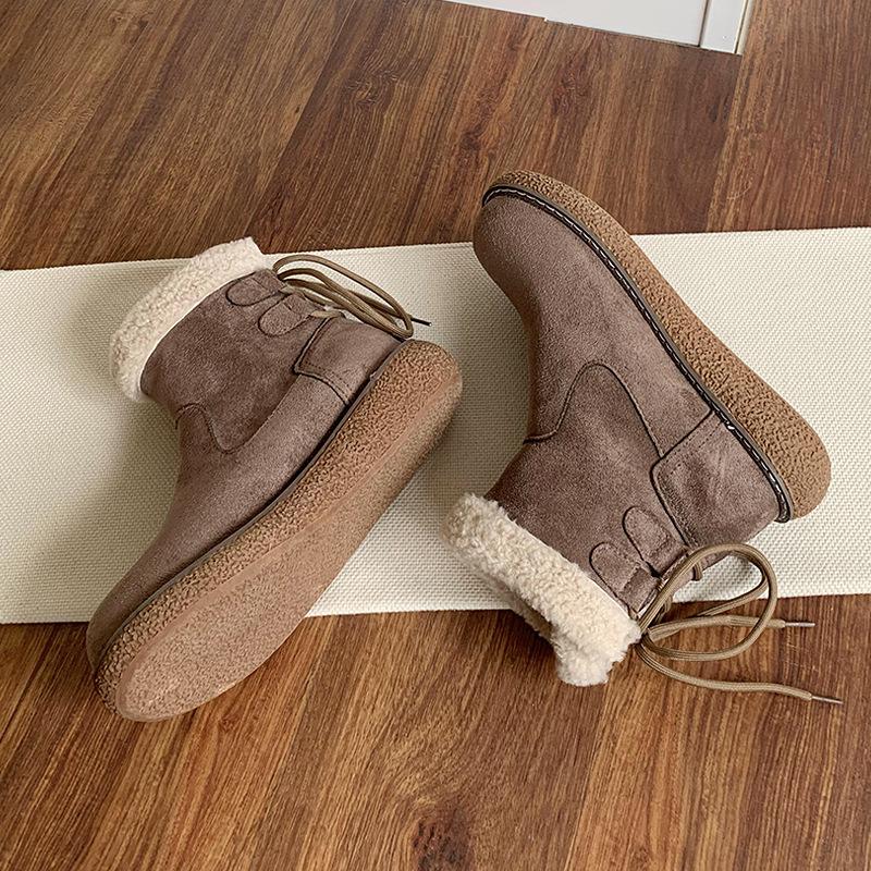 Rear lace-up thick-soled snow boots women's 2024 winter new velvet warm round head Northeast large cotton shoes non-slip short boots