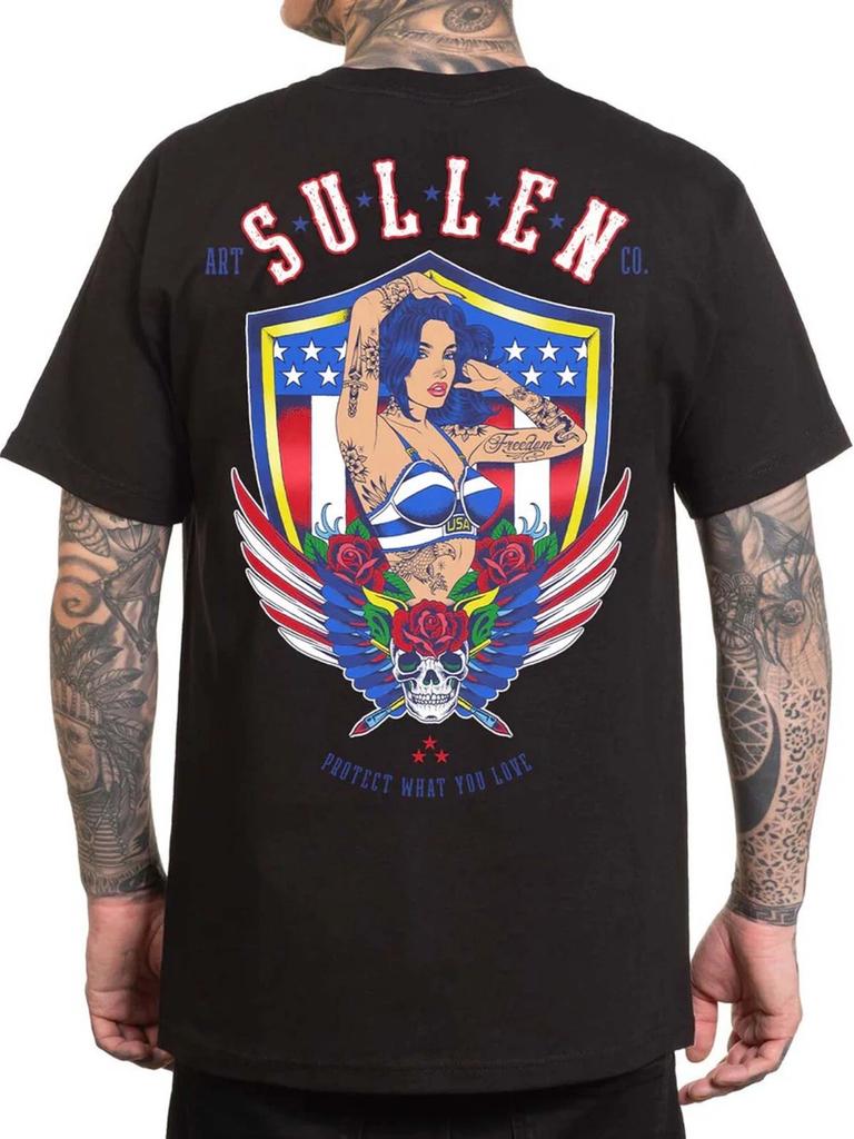 Sullen Men's Land of the Free Short Sleeve Standard T-shirt Tattoo Pinup Tee