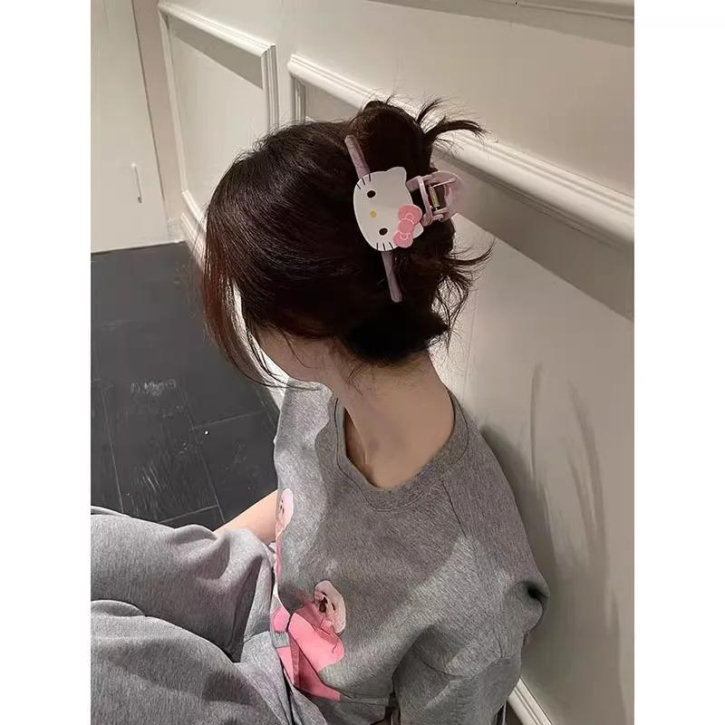 Ins Style Kitty Sanrio Kitty Claw Clip Korean Cartoon Large Large Shark Hair Clip Claw Back Hair Ponytail Holder Korean&
