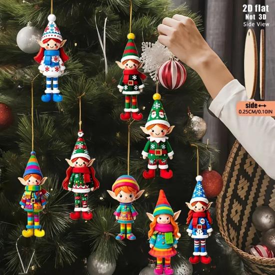 Vánoční elfí ozdoby Dřevěné elfí chlapci dívky Vánoční stromek Závěsné ozdoby pro Domácí stromek Vnitřní Venkovní Sváteční dekorace