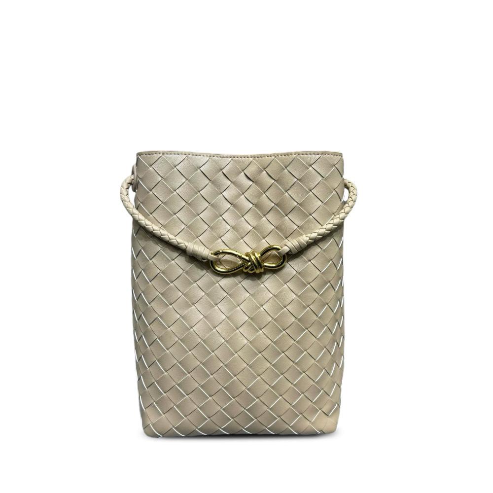 Cross-border handmade cowhide woven bag large-capacity messenger bag niche bucket bag portable women's bag single shoulder messenger bag