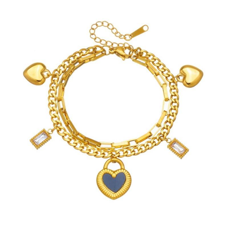 Ensemble de Bracelets à Breloques Superposés Plaqué Or 18 Carats, Bracelet Chaîne Maille Cubaine Paperclip avec Pendentif Cadenas en Forme de Cœur pour Femmes
