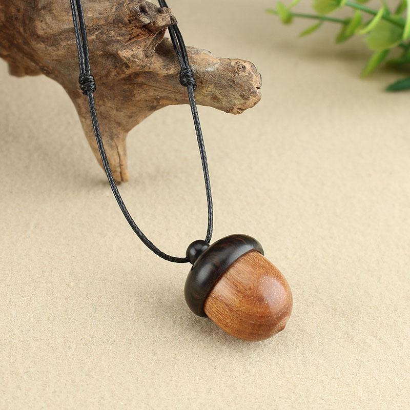 1pcs Vintage Screwable Ebony Acorn Pendant Gawu Box Long Necklace Pine Cone Acorn Design Pendant Drop Necklace Jewelry