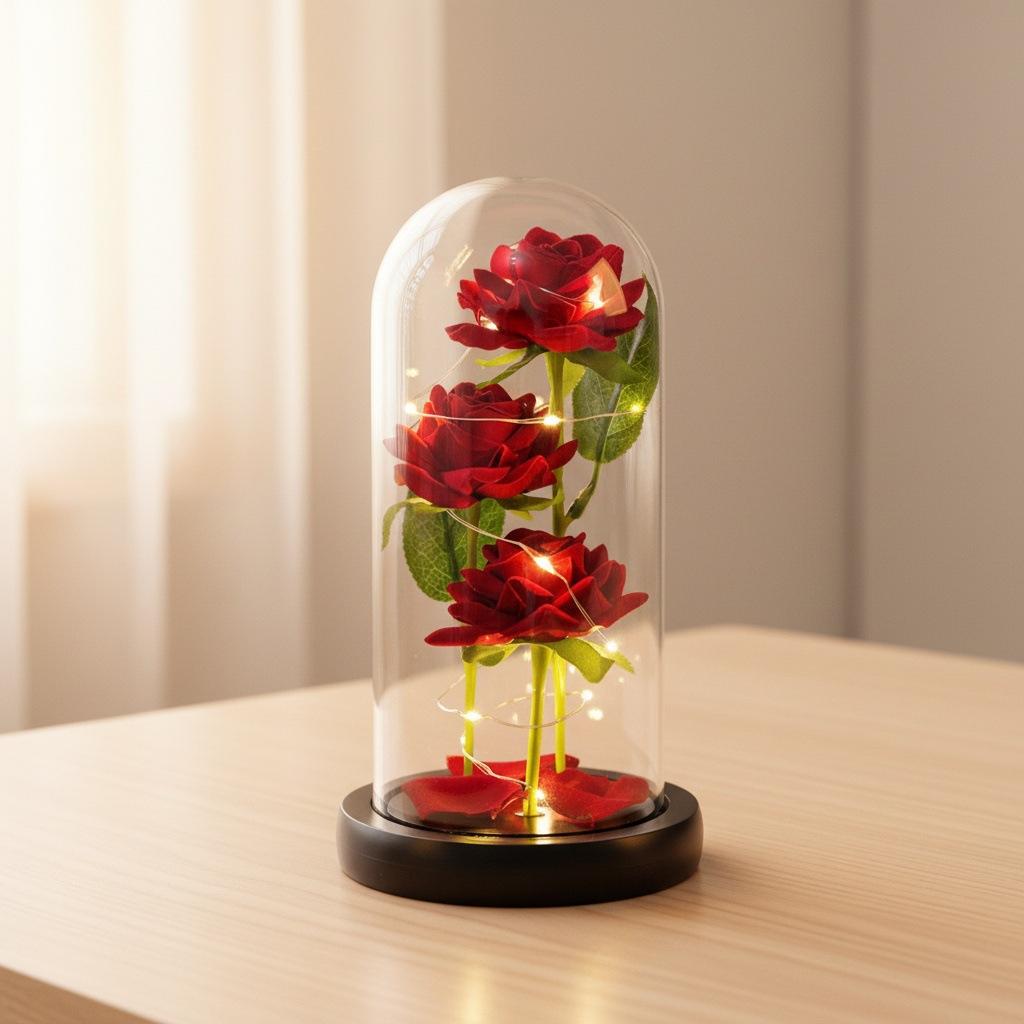 Simulation Eternal Flower Rose Bouquet Glass Cover Qixi Festival Valentine's Day Mother's Day Christmas Gift Box Finished Product