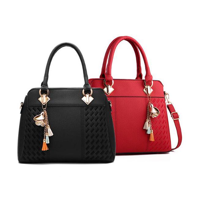 Damen-Handtaschen aus Leder mit Quaste und Stickerei, Schultertasche mit Tragegriff oben