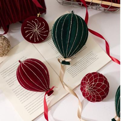 Velvet Christmas Hanging Balls DIY PVC Christmas Tree Ornament Hot Air Balloon Shape Christmas Flocked Ball Set Wedding Party