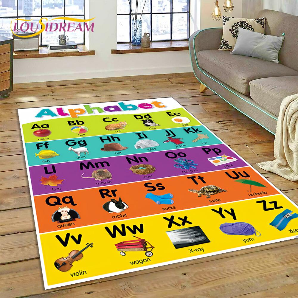 ABC Alphabet Kinder Krabbeln Frühe Bildung Cartoon Kinder Spielzimmer Bereichsteppich, Teppich für Wohnzimmer Schlafzimmer Sofa, Rutschfeste Matte