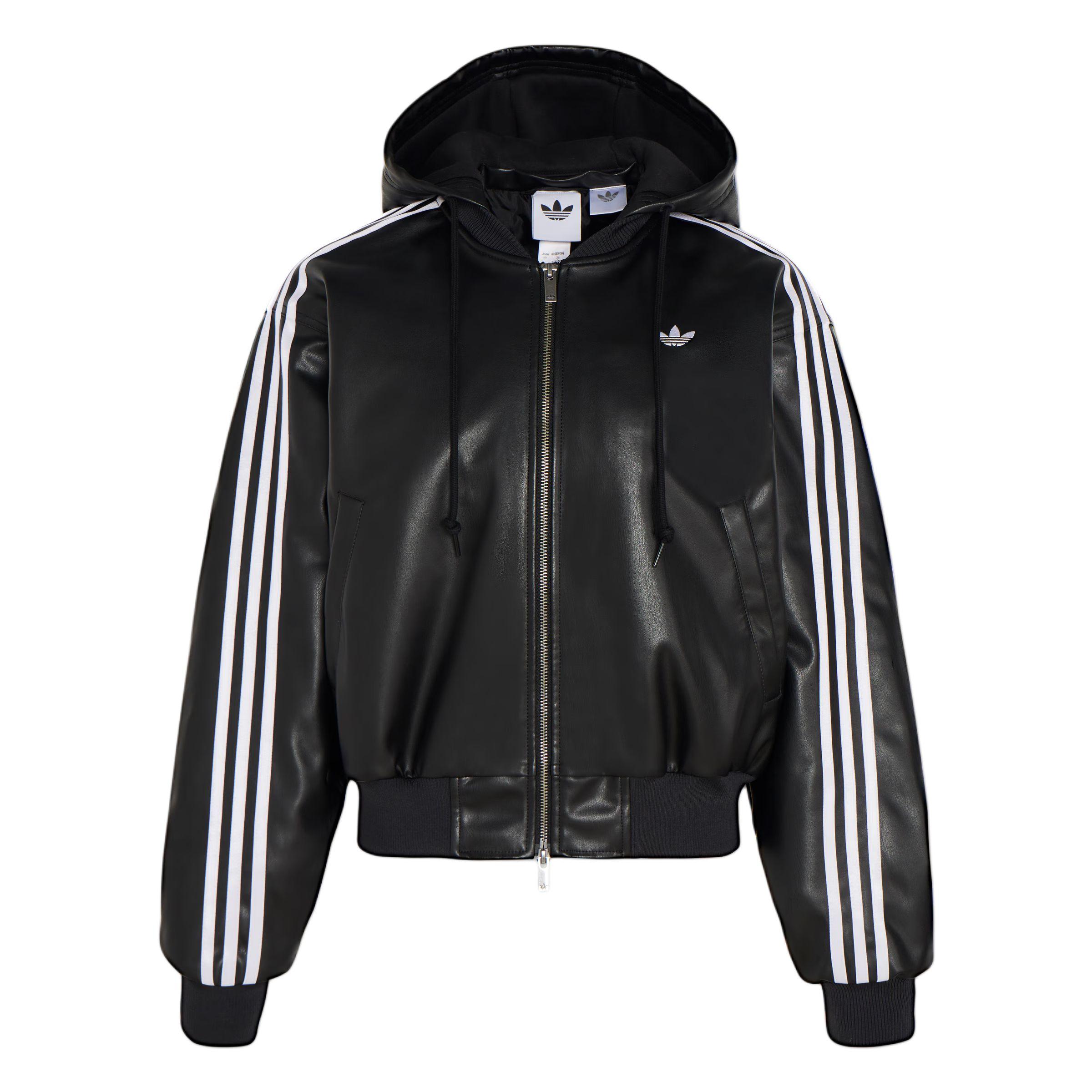 

Женская кожаная куртка Adidas Originals с подкладкой, теплая, спортивная, с капюшоном, на молнии, хлопковое пальто, женские куртки KU6857 L