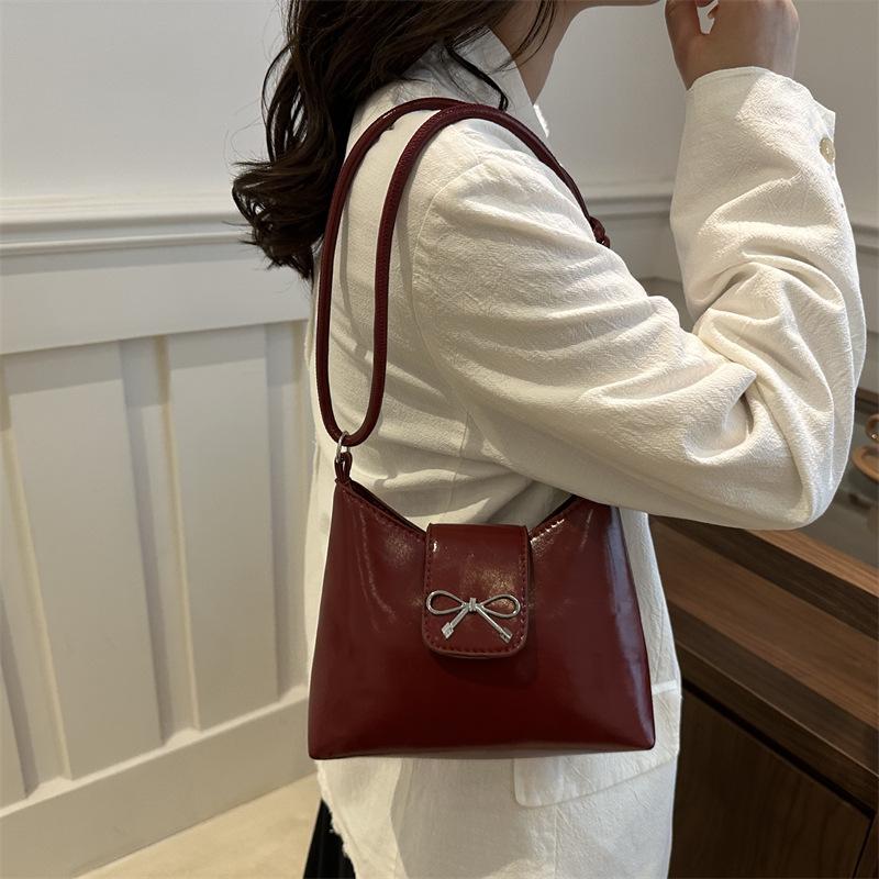 Handheld Fashionable Small Square Bag Korean Style Bow Trendy Shoulder Bag Niche Texture Fashionable Simple Crossbody Women's Bag