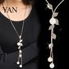 Exquisite Necklace Faux Pearl Tassel Leaves Pendant Accessories Sweater Chain Jewelry Gift for Women
