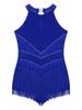 Kids Girls Latin Dance Dress Sequin Fringed Tango Salsa Cha Cha Ballroom Ballet Costume Splice Dancewear Tassel Bodysuit