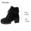 Fashion Faux Fur Lace Up Ankle Boots Warm Women 2025 Autumn Winter Fashion Solid Black High Heel Boots Warm Short Plush Booties Non-slip