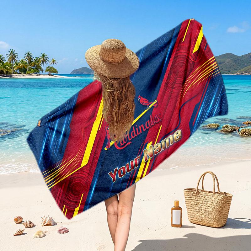 St. Louis Cardinals Customized Name Text Beach Towel, Soft Absorbent Towel Beach Pool Travel Personal Gift