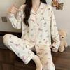 Japanese and Korean style cartoon cute pet pajamas women's autumn new imitation cotton thin loose loungewear long-sleeved two-piece set