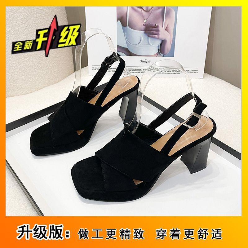 Niche versatile thick heel round head open-toed high-heeled sandals female 2025 new fairy wind one-word buckle belt spring and summer