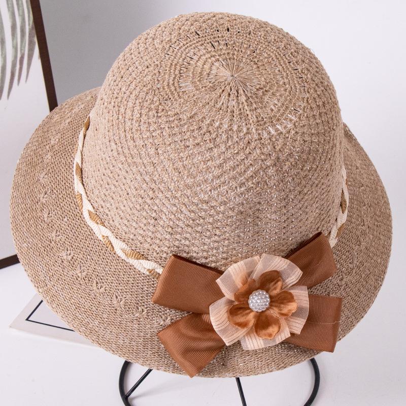 WTEMPO Elegant Floral Bow Decorated Sun Hats Breathable Foldable Hollow-out Caps Spring Summer Fashion Versatile Casual Beach Fishing Hats