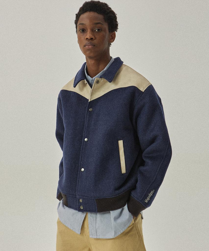 Magoodgan Varsity 5703 Western Wool Padded Navy Stadium Jacket