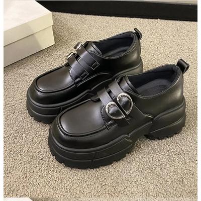 Fashion 2024 Autumn Loafers Women High Platform 7CM Shoes Women's Thick Sole PU Leather British Metal Buckle Simple Mary Jane Shoes