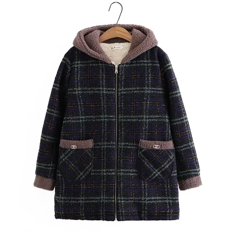 

Женское стильное зимнее шерстяное пальто: Куртка на флисовой подкладке, утолщенная из овечьей шерсти, с хлопковой подкладкой для людей среднего и пожилого возраста 2XL for 50-55 kg темно-синий