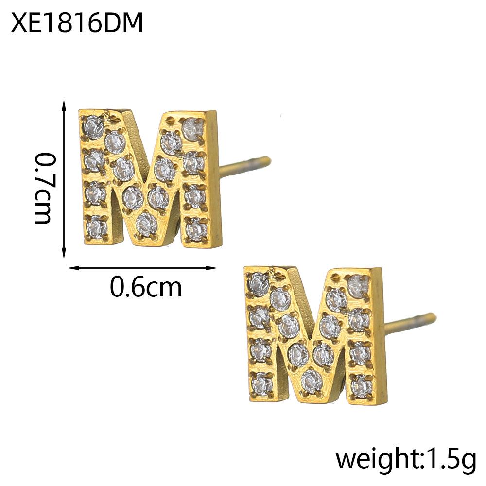 CARLIDANA A-Z Alphabet Initial 26 Letter Stainless Steel Gold Plated Cubic Zircon Paved Fashion Jewelry CZ Stone Stud Earring