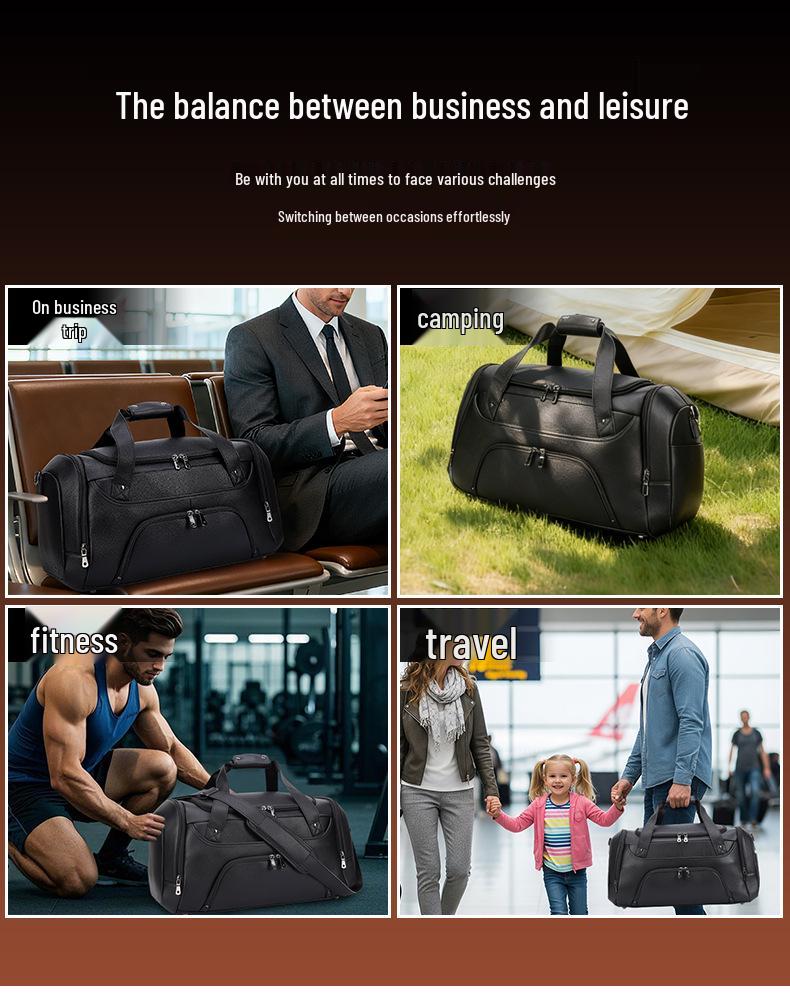 Chao Niu Herren Reisetasche aus echtem Leder mit Schuhfach - Umhänge- Sport- Schultertasche