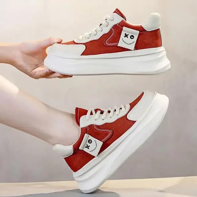 

Fashion 6CM 2024 Suede Cow Genuine Leather Women Casual Shoes Skateboard Platform Wedge Women New Fashion Sneakers Chunky Shoes Spring 40 красный