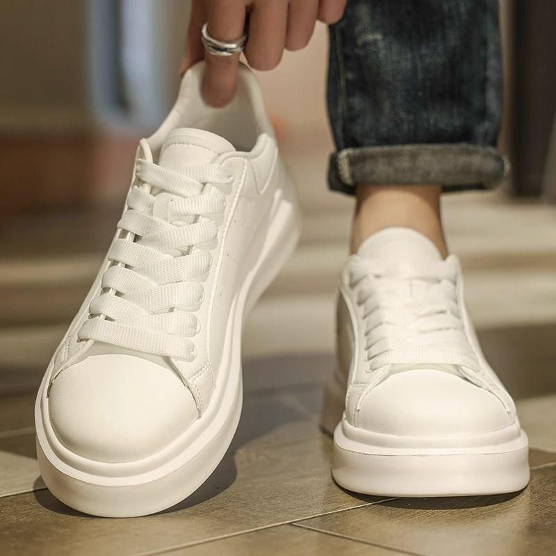 

Мужская обувь осень 2025 новая универсальная высококлассная повседневная обувь для скейтборда весна и осень кожаная на толстой подошве деловой костюм белые туфли 39 белый