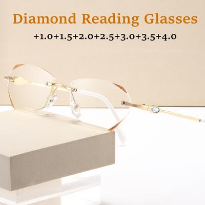 Unisex Randlose Transparente Lesebrille Luxus Blaulichtblockierende Brille Für Damen Herren Frauen Neuer Trend Diamantschliff Brillen