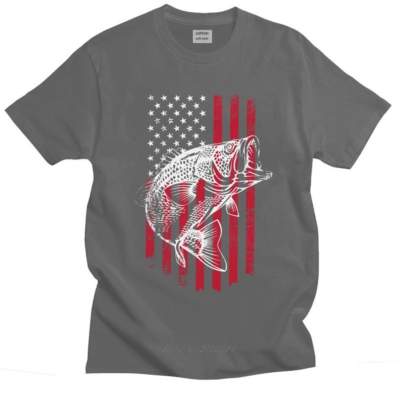 Vintage PerforUnisexce Fishing TShirt Unisex Short Sleeve American Flag Bass Fish FisherUnisex Summer T Shirt Cotton Distressed Tee Tops