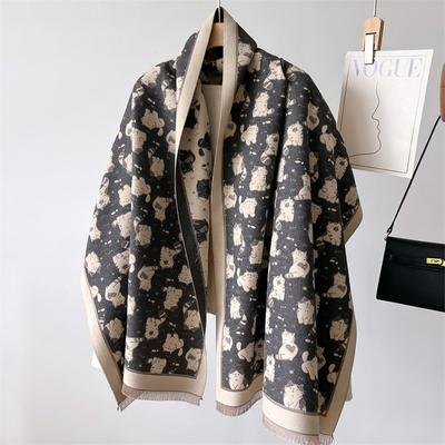 Cute Cat Cashmere Shawl Scarf For Women Luxury Winter Warm Blanket Thick Neckerchief Poncho Bandana Lady Bufanda Ehcarpe