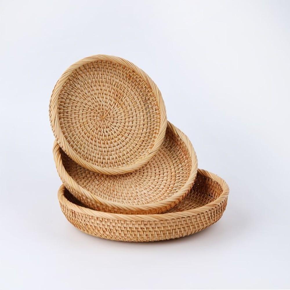 Multipurpose Rattan Storage Tray Round Wicker Basket Handwoven Storage Basket  Snack Presentation