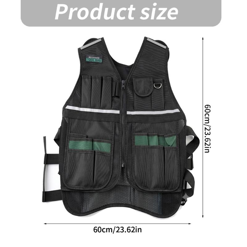 Multi-Pocket Utility Vest With Reflective Trim and Adjustable Side Bands for Keeping Common Work Items Close During Maintenance and Installation Tasks