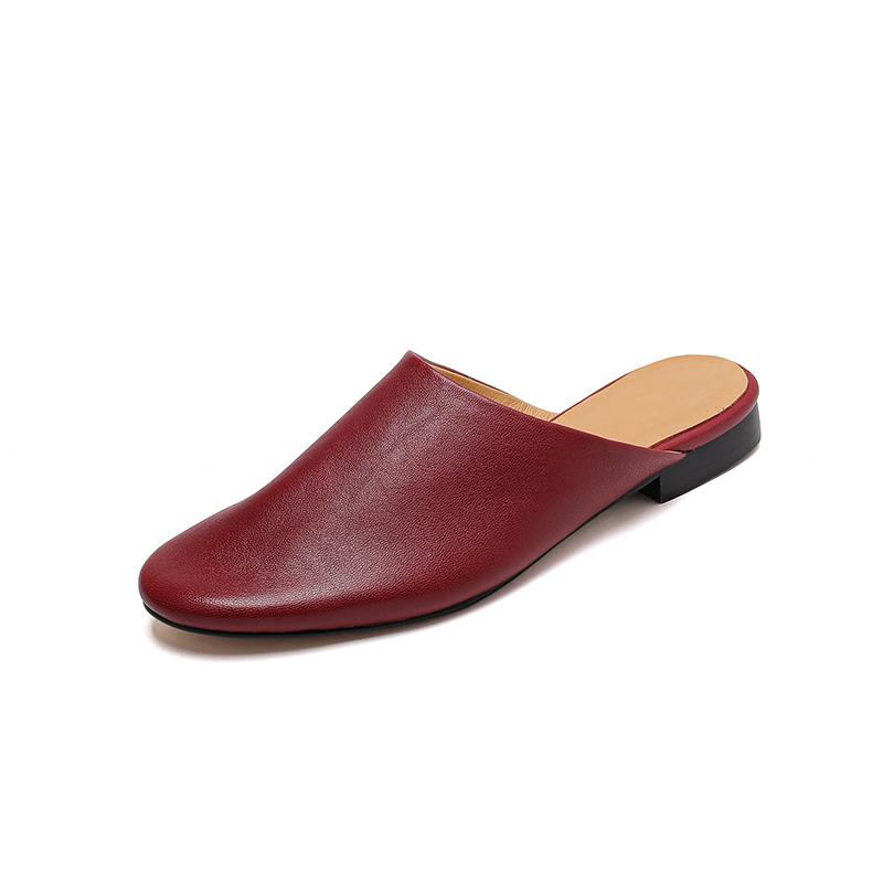 Fashion 2025 New Genuine Leather Low Heels Round Toe Slippers Women Natural Leather Casual Slippers Female Daily Walk Mules Slippers