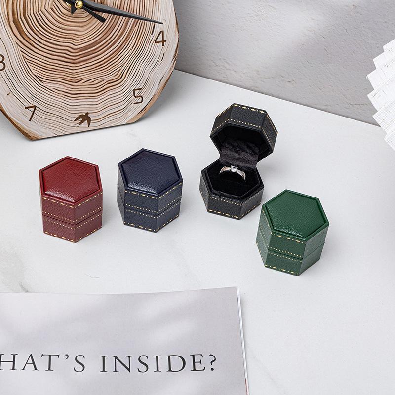 Vintage Hexagon Jewelry Single Ring Box Empty Case Holder For Engagement Wedding Ceremony Valentines Day Gift Organizer