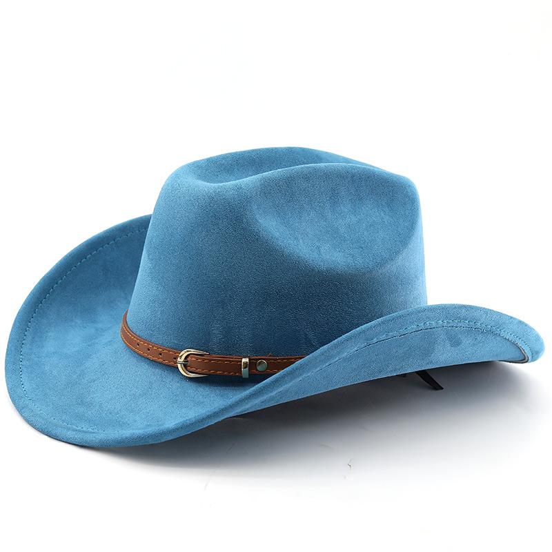 Classic retro belt, western cowboy hat, woolen jazz top hat, men's and women's ethnic style autumn and winter felt hat, big eaves hat