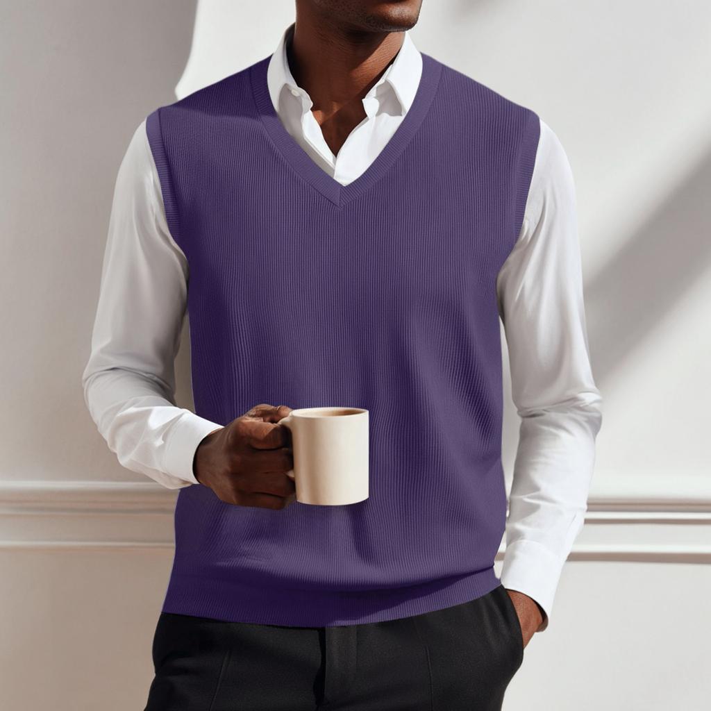 Maglione lavorato a maglia senza maniche con scollo a V da uomo