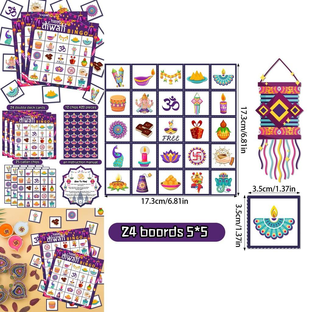Indian Diwali Theme Bingo Game Pack With Paper Cards For Party Activities And Kids