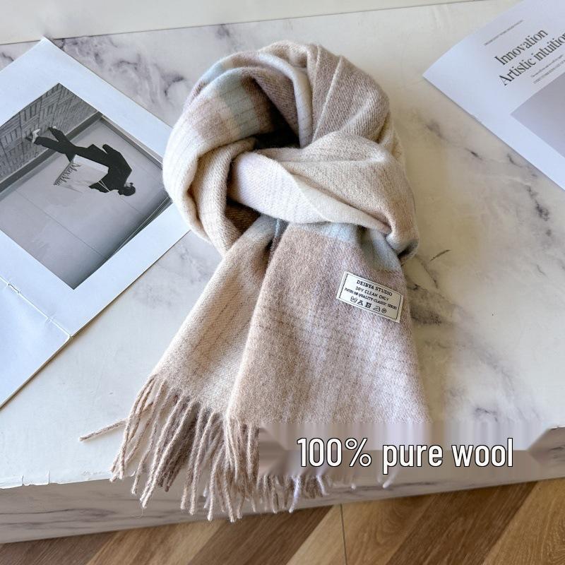 100% Reine Wolle Blauer Karoschal - Warmer, Vielseitiger Halswärmer für den Winter