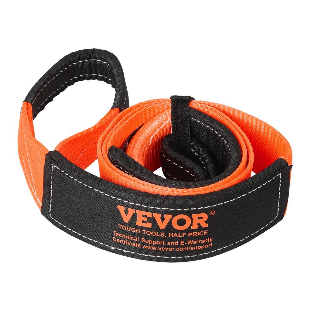 VEVOR Recovery Tow Strap 76.2 Mm, 2.4 M 16329 Kg Break Strength, Triple Reinforced Loop Straps, Tree Saver, Winch Line Extension Strap