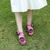 Johnature Vintage-Blumen-bequeme Sommer-Wedges-Sandalen aus echtem Leder, handgefertigt, ethnischer Stil, Damenschuhe
