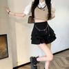 Ruffles Chain Skirt Women High Waist Elegant Mini Skirts Korean Female Slim Sweet Ball Gown Black Skirt