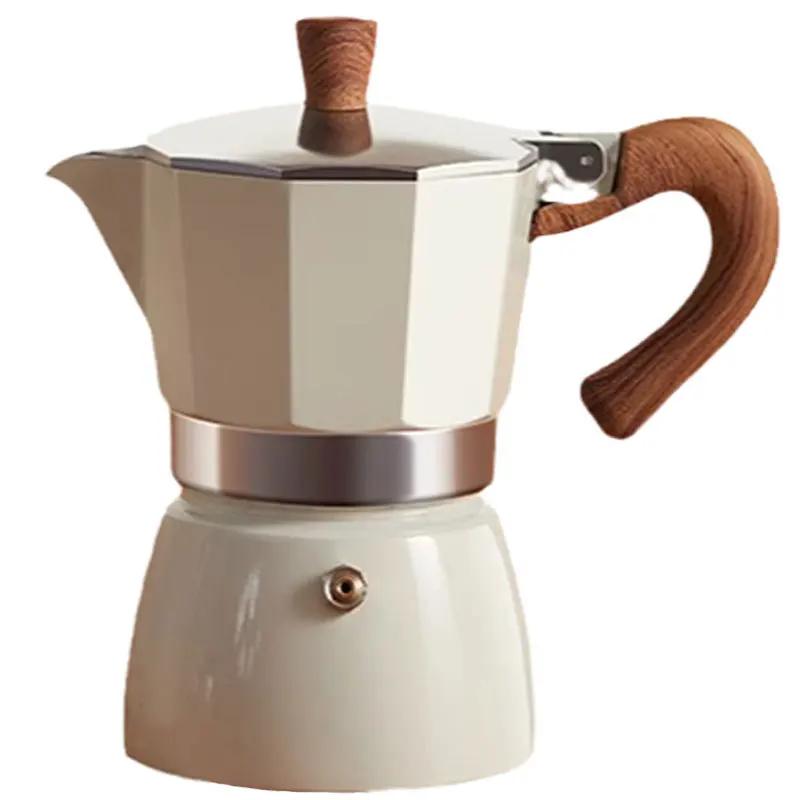 Vintage Wooden Handle Espresso Maker 150ml 300ml Moka Pot Classic Italian Cafe Tools Kitchen Home Coffee Maker Cafe Accessories