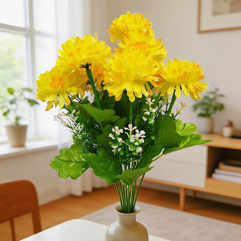 10-Head Chrysanthemum Bouquet: Qingming Festival Memorial, Wedding & Home Decoration, Artificial Flowers