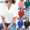 Women's Fashion Casual Solid Color Print Short Sleeve V Neck Blouses & Shirts