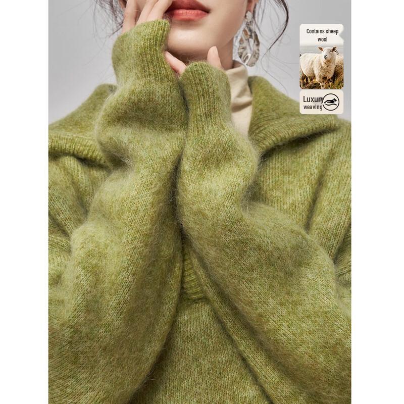 Women s Wool Blend Relaxed Fit Lapel Sweater M