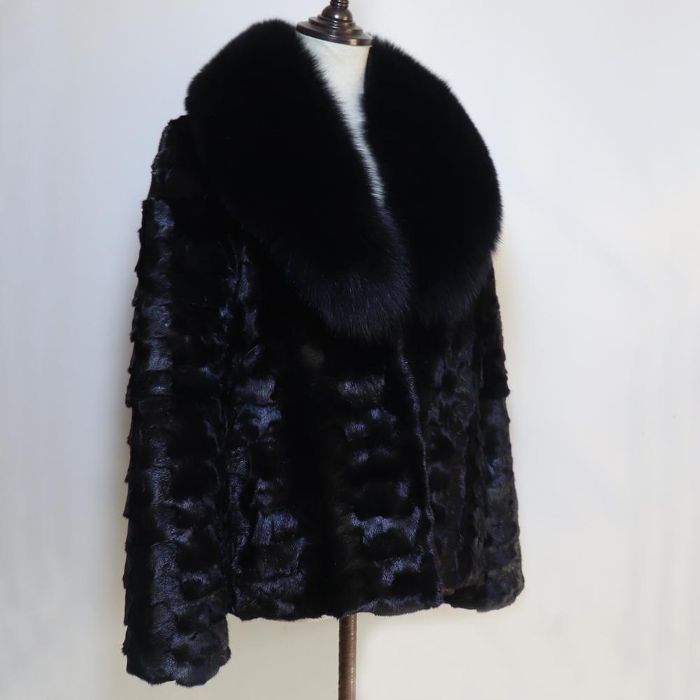 New Real Mink Fur Coat For Women Winter Luxury Real Mink Fur Coat Wite Fox Fur Collar Fashion Warm Lady Real Fur Jacket