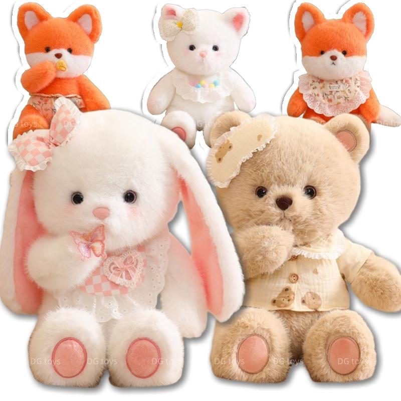 Flauschiges Plüsch Weißer Teddy Braunbär Weißes Baby Kaninchen Fuchs mit Lätzchen Kleid Niedlich Lecker Kuscheltiere Kuschel Umarmungs Spielzeug