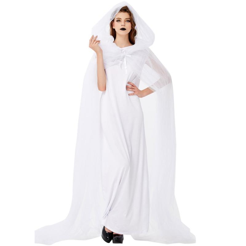 Halloween White Ghost Bride Costume, Masquerade Ghost Festival Vampire Cape Dress Costume