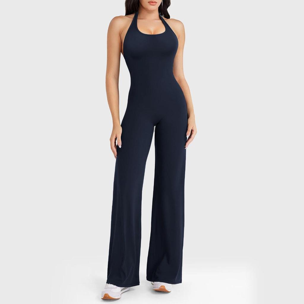 European Backless Wide-Leg Yoga Jumpsuit with Built-in Bra