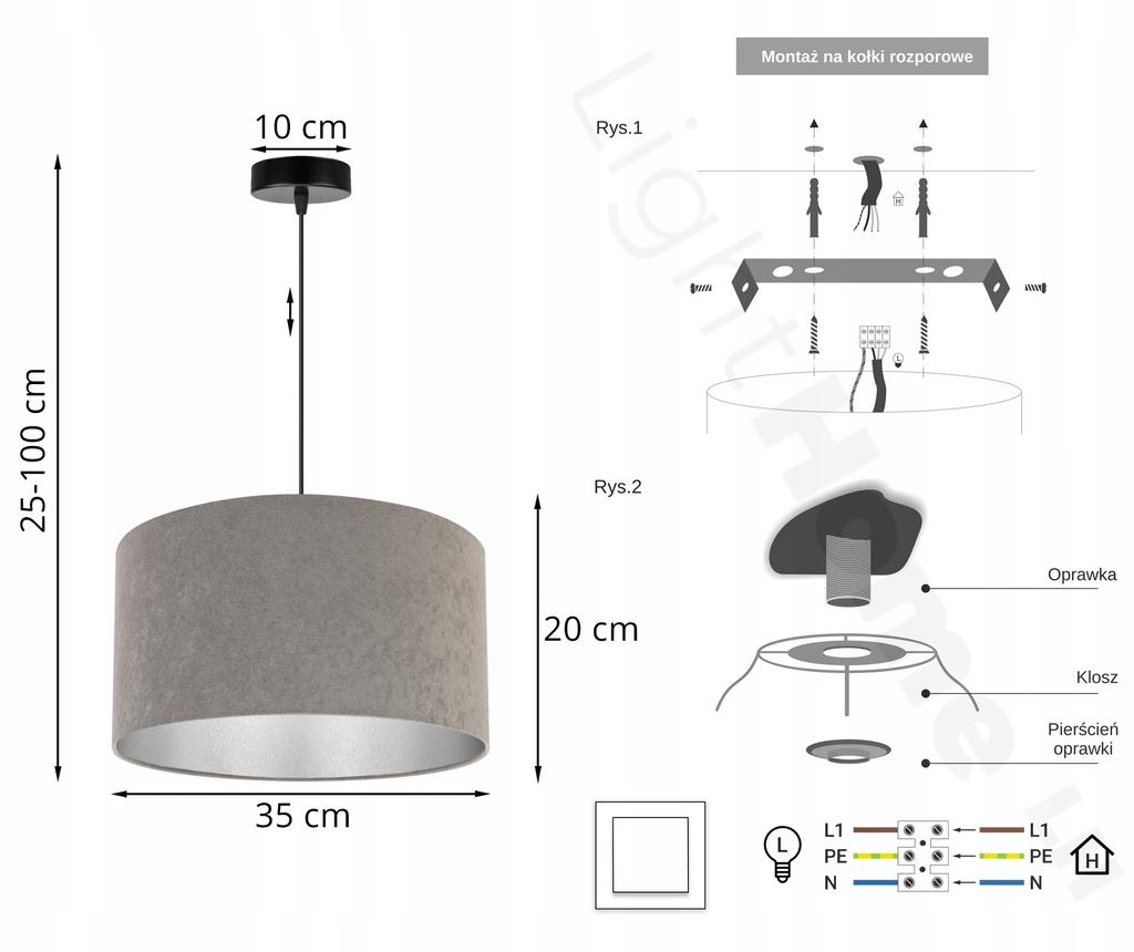 Hanging Lamp, Ceiling Chandelier, Chrome, Velvet Lampshade